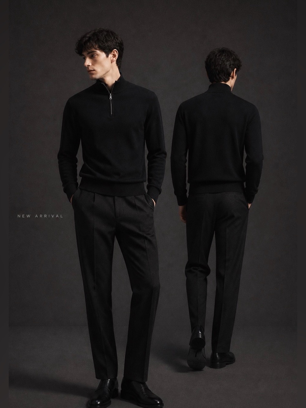 Marconi 100% Merino Wool Mens 1/4 Zip Sweater Mock Neck Size XXL Black Great C.